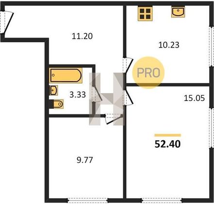 Продажа 2-комнатной квартиры 52,4 м², 3/6 этаж