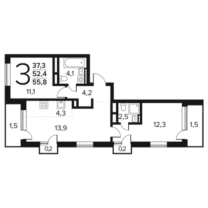 Продажа 3-комнатной квартиры 55,8 м², 9/9 этаж