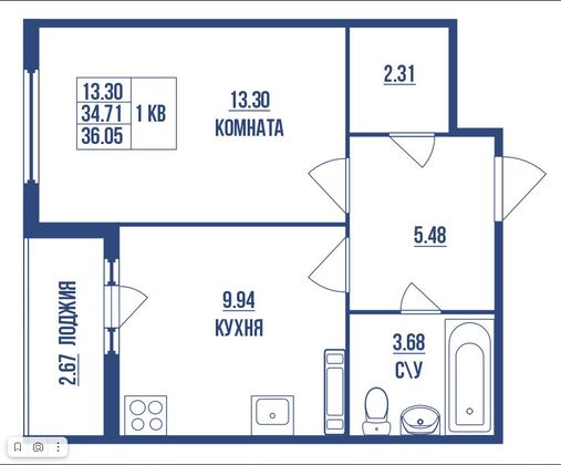 Продажа 1-комнатной квартиры 36 м², 11/12 этаж