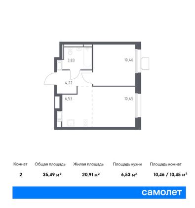 35,5 м², 1-комн. квартира, 13/17 этаж