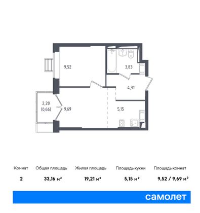 33,2 м², 1-комн. квартира, 10/17 этаж