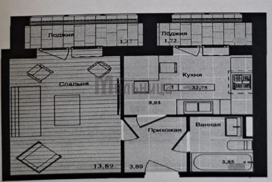 Продажа 1-комнатной квартиры 35,8 м², 1/10 этаж
