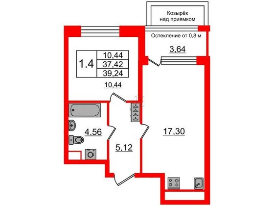 Продажа 1-комнатной квартиры 37,4 м², 1/9 этаж