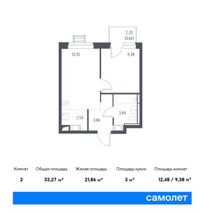 33,3 м², 1-комн. квартира, 11/12 этаж