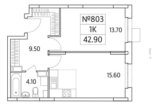 Продажа 1-комнатной квартиры 42,9 м², 10/25 этаж