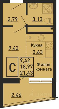 Продажа квартиры-студии 19,5 м², 15/16 этаж