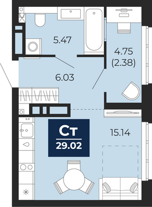 29 м², 1-комн. квартира, 14/22 этаж