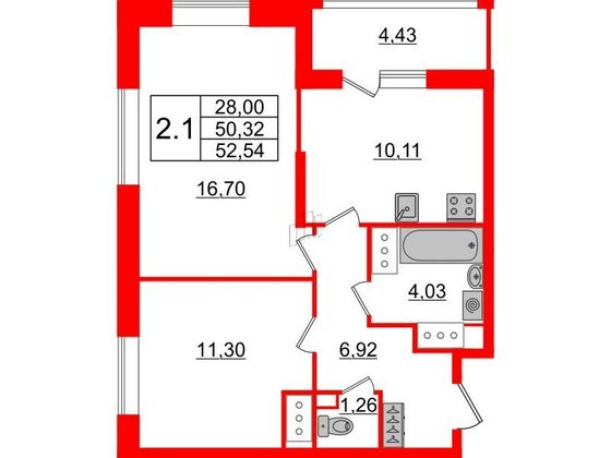 Продажа 2-комнатной квартиры 50,3 м², 18/21 этаж