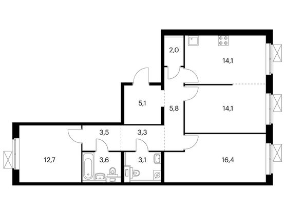 Продажа 3-комнатной квартиры 83,7 м², 6/15 этаж