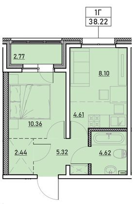 Продажа 1-комнатной квартиры 38,2 м², 2/13 этаж