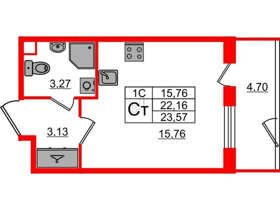 Продажа квартиры-студии 22,2 м², 1/5 этаж