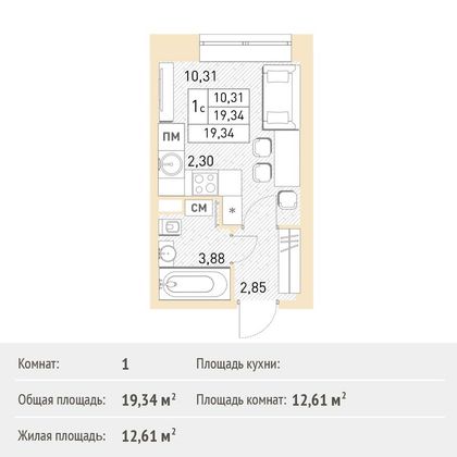 Продажа квартиры-студии 19,3 м², 1/17 этаж