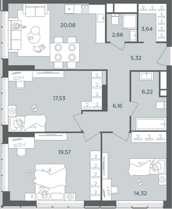 Продажа 4-комнатной квартиры 95,5 м², 44/51 этаж