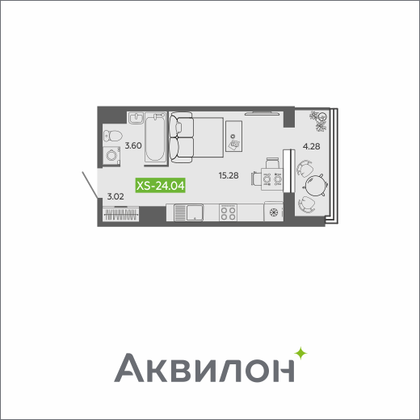 24 м², студия, 15/16 этаж