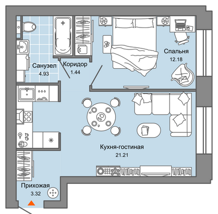 43 м², 2-комн. квартира, 1/4 этаж