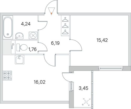 Продажа 1-комнатной квартиры 45,4 м², 7/8 этаж