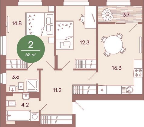 Продажа 2-комнатной квартиры 65,1 м², 1/17 этаж