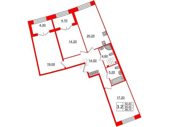 Продажа 3-комнатной квартиры 94,4 м², 2/8 этаж