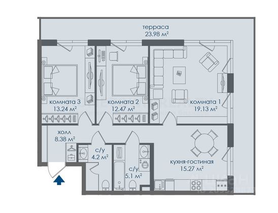 Продажа 3-комнатной квартиры 76,3 м², 2/21 этаж