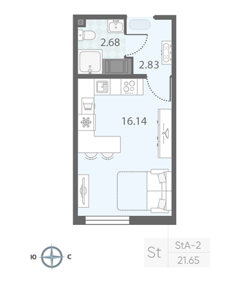 Продажа квартиры-студии 21,6 м², 6/23 этаж