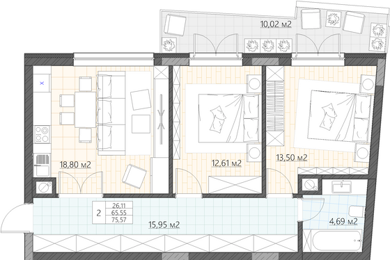 Продажа 2-комнатной квартиры 75,6 м², 4/5 этаж