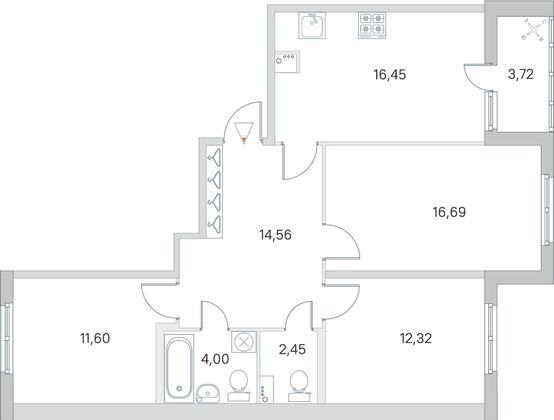 Продажа 3-комнатной квартиры 79,9 м², 1/8 этаж