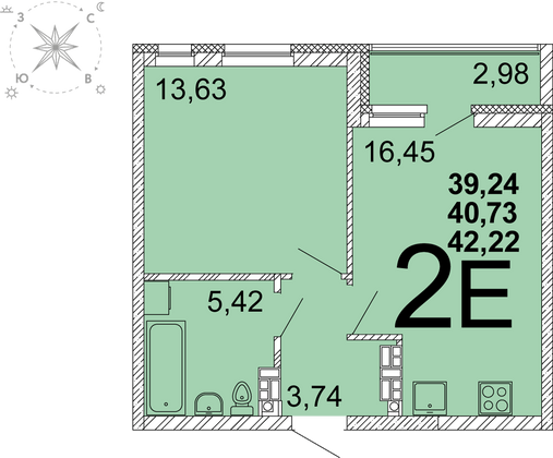 40,4 м², 1-комн. квартира, 31 этаж