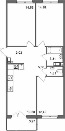 74,5 м², 3-комн. квартира, 2/5 этаж