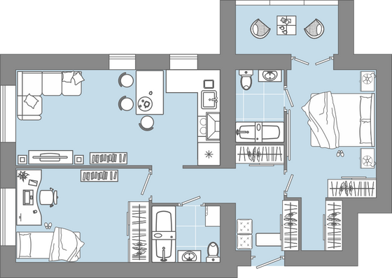 65 м², 3-комн. квартира, 1/9 этаж