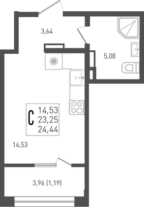 24,4 м², студия, 7/9 этаж