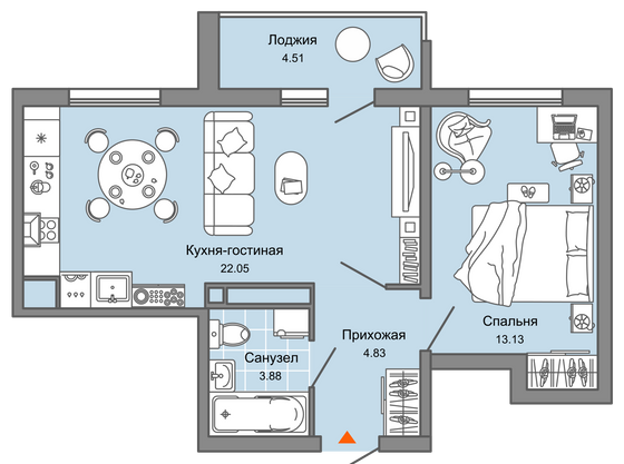 Продажа 1-комнатной квартиры 46 м², 9/9 этаж