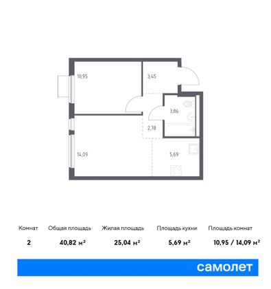 40,8 м², 1-комн. квартира, 13/17 этаж