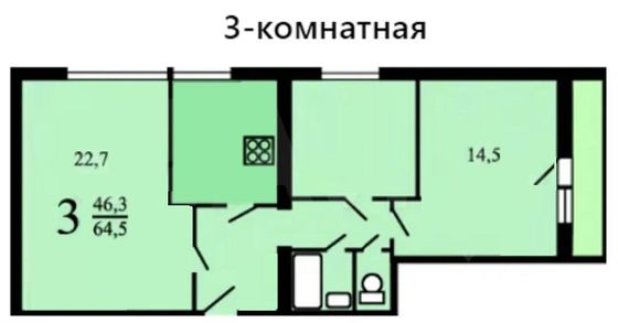 Продажа 3-комнатной квартиры 65,5 м², 9/16 этаж