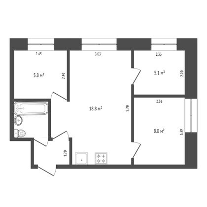 Продажа 2-комнатной квартиры 43,3 м², 2/5 этаж