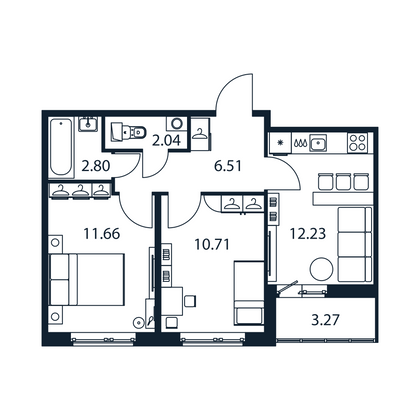 Продажа 2-комнатной квартиры 47,6 м², 1/12 этаж