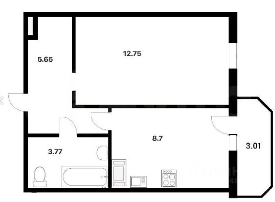 Продажа 1-комнатной квартиры 31,7 м², 5/9 этаж