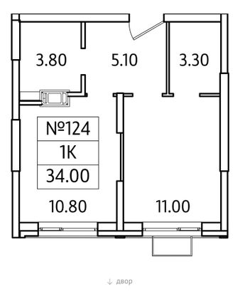 Продажа 1-комнатной квартиры 34 м², 12/25 этаж