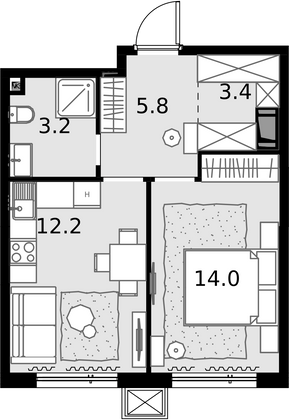 38,7 м², 1-комн. квартира, 24/28 этаж