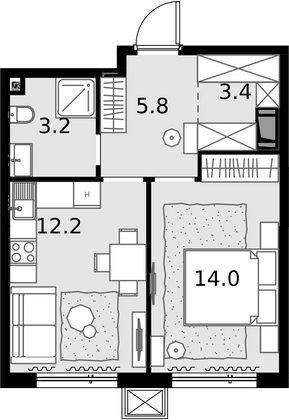 38,6 м², 1-комн. квартира, 18/28 этаж