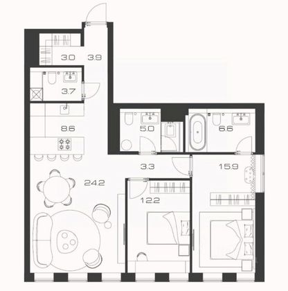 Продажа 3-комнатной квартиры 90,5 м², 6/22 этаж