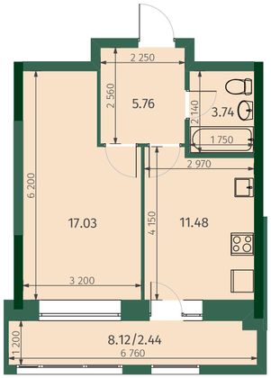 40,5 м², 1-комн. квартира, 12/16 этаж