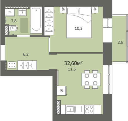 Продажа 1-комнатной квартиры 32,6 м², 6/9 этаж