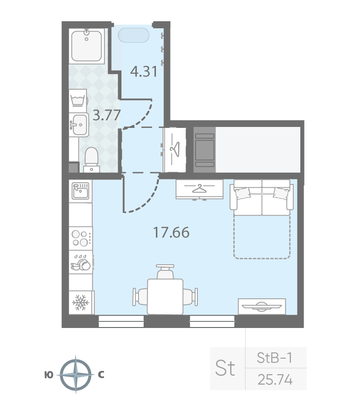 Продажа квартиры-студии 25,7 м², 3/23 этаж