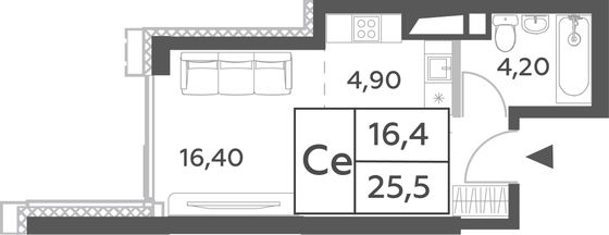 25,5 м², студия, 9/52 этаж