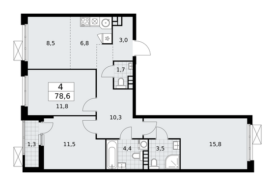 78,6 м², 4-комн. квартира, 4/18 этаж