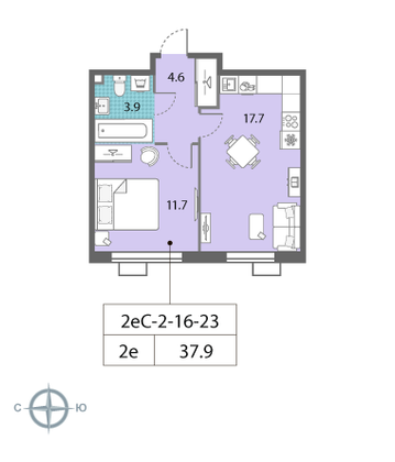 Продажа 1-комнатной квартиры 37,9 м², 23/23 этаж