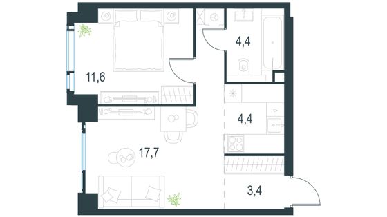 Продажа 2-комнатной квартиры 41,5 м², 6/40 этаж