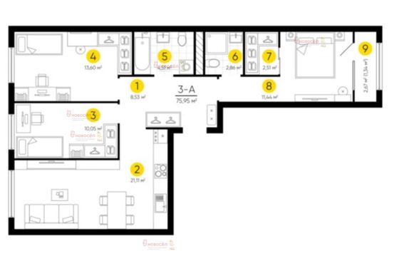 Продажа 3-комнатной квартиры 76,5 м², 5/24 этаж