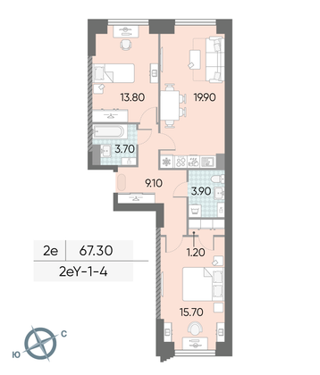 Продажа 2-комнатной квартиры 67,3 м², 4/58 этаж