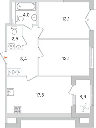 Продажа 2-комнатной квартиры 60,4 м², 2/4 этаж